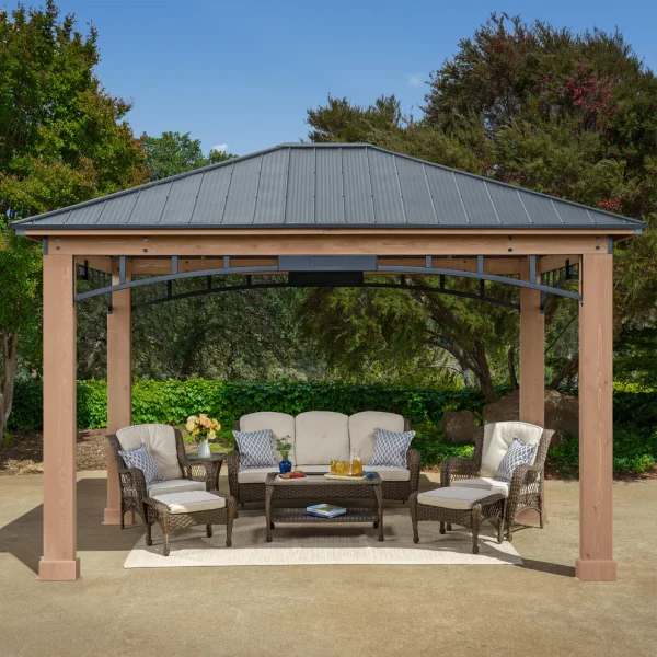 12 x 14 patio gazebo with steel fence
