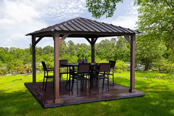 A pavilion without curtains